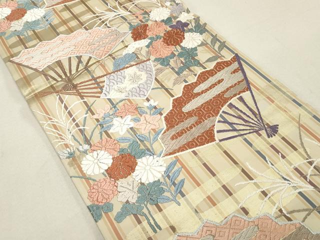 平和屋着物◎六通柄袋帯 唐織 扇面花文 金糸 正絹 逸品 DAAP2308qa