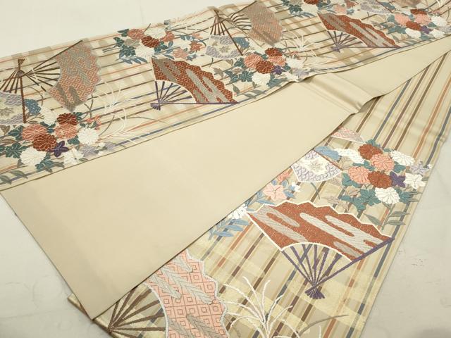 平和屋着物◎六通柄袋帯 唐織 扇面花文 金糸 正絹 逸品 DAAP2308qa