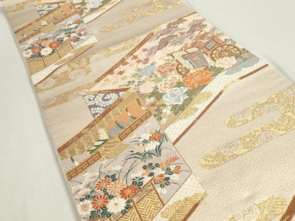 平和屋着物◎六通柄袋帯 桃山屏風図 金糸 引箔 正絹 逸品 DAAP2332qa