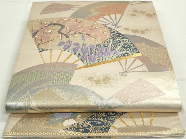 平和屋着物◎六通柄袋帯 唐織 扇面花文 金銀糸 正絹 逸品 DAAP2343qa