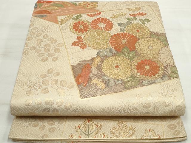 平和屋着物◎六通柄袋帯 秋草五垣蒔絵文 金糸 正絹 逸品 DAAP2373qa