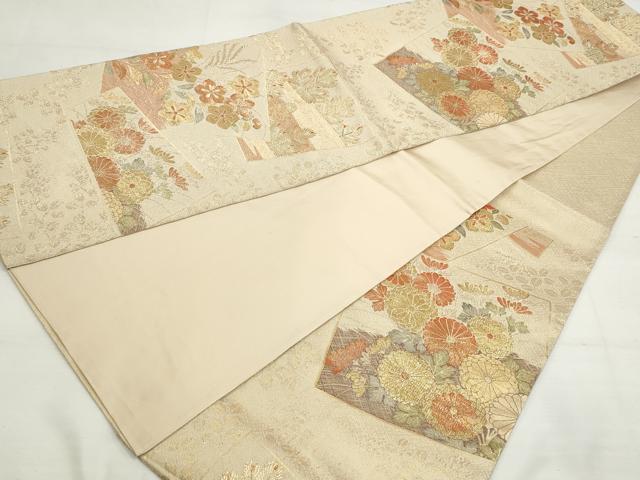 平和屋着物◎六通柄袋帯 秋草五垣蒔絵文 金糸 正絹 逸品 DAAP2373qa