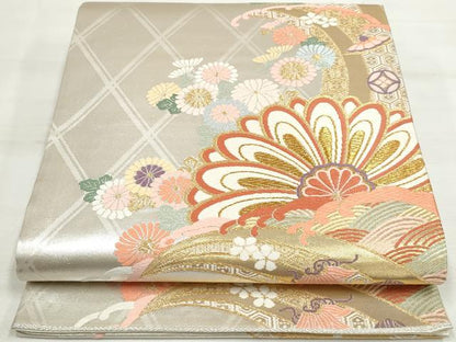 平和屋着物◎六通柄袋帯 唐織 立波花松文 金銀糸 正絹 逸品 DAAP2382qa