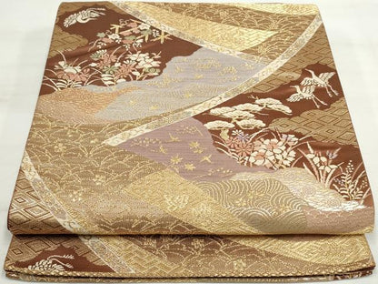 平和屋着物◎六通柄袋帯 唐織 吉祥花松文 金糸 正絹 逸品 DAAP2383qa