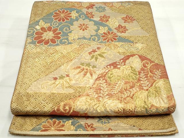 平和屋着物◎佐賀錦 六通柄袋帯 重ね山吉祥花松文 金糸 正絹 逸品 DAAP2385qa