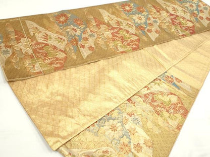平和屋着物◎佐賀錦 六通柄袋帯 重ね山吉祥花松文 金糸 正絹 逸品 DAAP2385qa