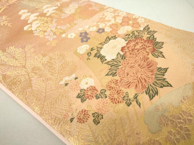 平和屋着物◎六通柄袋帯 扇草花文 金糸 秀美二重箔 正絹 逸品 DAAP3166ar