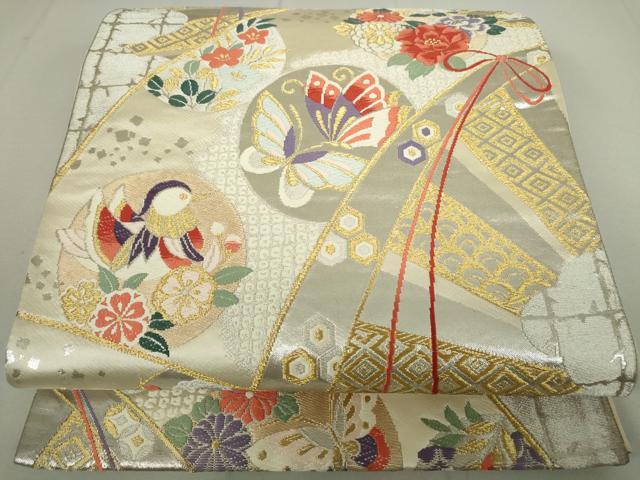 平和屋着物◎六通柄袋帯 唐織 花鳥草花丸文 金銀糸 正絹 逸品 DAAP3178ar