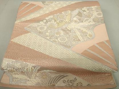 平和屋着物◎六通柄袋帯 扇鳳凰花文 金銀糸 正絹 逸品 DAAP3179ar