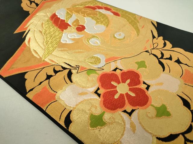 平和屋着物◎六通柄袋帯 唐織 鳳凰花文 黒地 金銀糸 正絹 逸品 DAAP3183ar