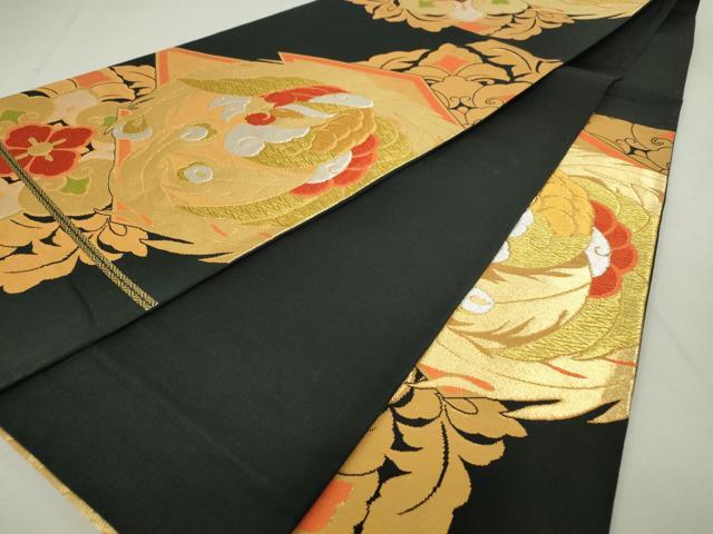 平和屋着物◎六通柄袋帯 唐織 鳳凰花文 黒地 金銀糸 正絹 逸品 DAAP3183ar