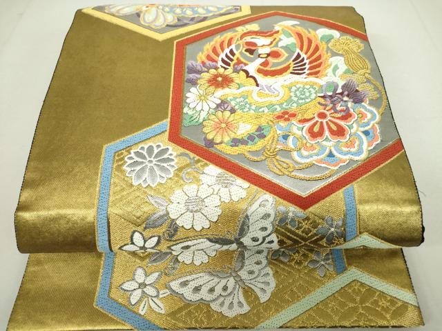 平和屋着物◎六通柄袋帯 唐織 亀甲花鳥文 金銀糸 正絹 逸品 DAAP3190ar