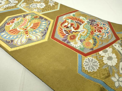 平和屋着物◎六通柄袋帯 唐織 亀甲花鳥文 金銀糸 正絹 逸品 DAAP3190ar