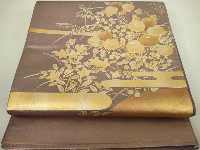 平和屋着物◎太鼓柄袋帯 駒刺繍 枝菊 金銀彩 正絹 逸品 DAAP3195ar