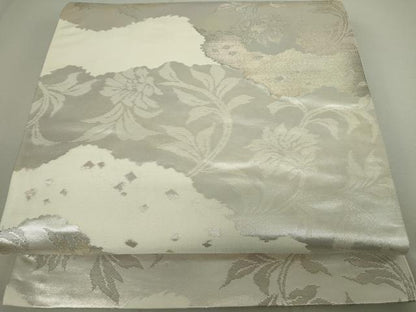 平和屋着物◎六通柄袋帯 洋花文 銀糸 三越扱い 正絹 逸品 DAAP3198ar