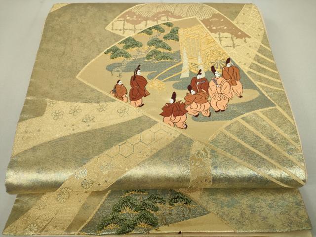 平和屋着物◎六通柄袋帯 唐織 扇人物御所車松文 金糸 正絹 逸品 DAAP3244ar