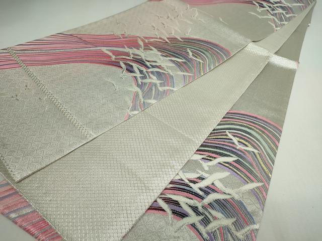 平和屋着物◎佐賀錦 六通柄袋帯 群れ鳥 金銀糸 正絹 逸品 DAAP3302ar