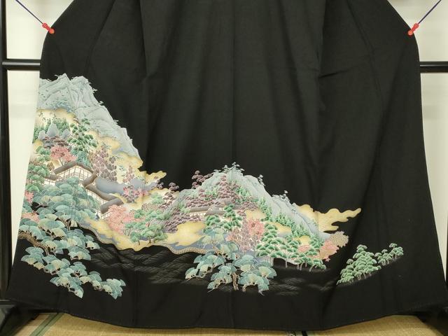 平和屋着物■豪華黒留袖 駒刺繍 風景松文 金彩 正絹 逸品 DAAP6071cm