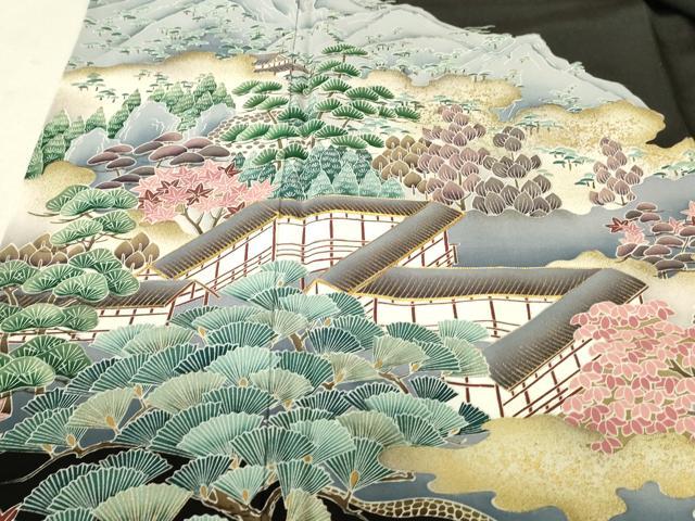 平和屋着物■豪華黒留袖 駒刺繍 風景松文 金彩 正絹 逸品 DAAP6071cm