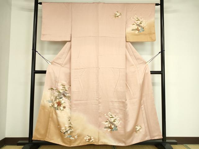 平和屋着物□訪問着 風景草花文 松竹梅 暈し染め 金彩 正絹 逸品