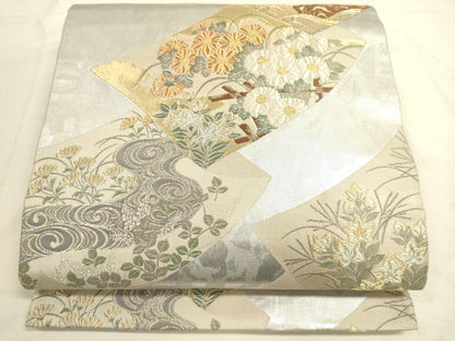 平和屋着物■六通柄袋帯　帳宴波菊枝花紋　金銀糸　正絹　逸品　DAAP6599jm
