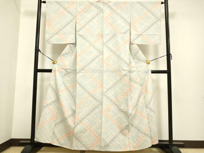 平和屋着物▽本塩沢　単衣　変わり格子　正絹　逸品　DAAP7380du