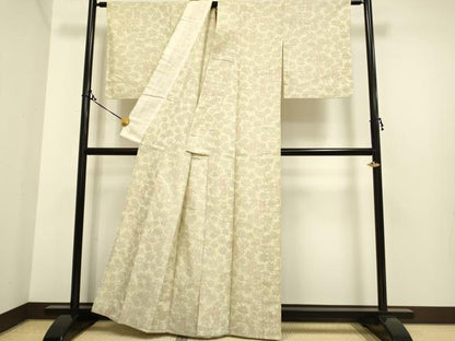 平和屋着物▽上質な紬 単衣 矢羽舞花文 正絹 逸品 DAAP7387du