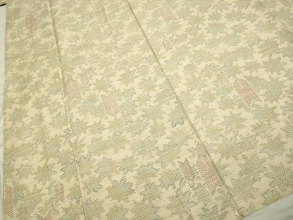 平和屋着物▽上質な紬 単衣 矢羽舞花文 正絹 逸品 DAAP7387du