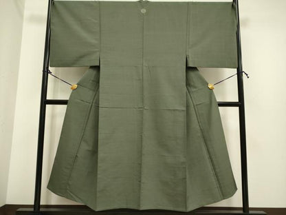 平和屋着物▽男性 紬 単衣 暗い麹塵色 正絹 逸品 DAAP7390du