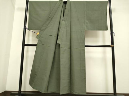 平和屋着物▽男性 紬 単衣 暗い麹塵色 正絹 逸品 DAAP7390du