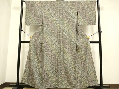 平和屋着物▽上質な小紋 単衣 型染め 花唐草文 正絹 逸品 DAAP7391du