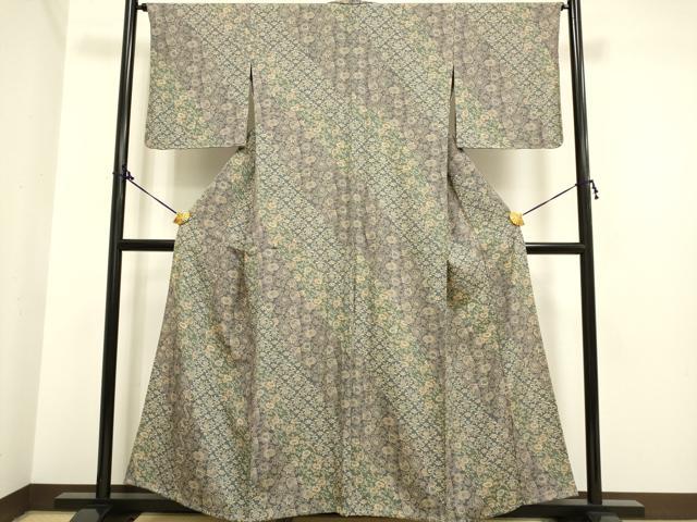 平和屋着物▽上質な小紋 単衣 型染め 花唐草文 正絹 逸品 DAAP7391du