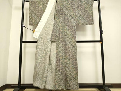 平和屋着物▽上質な小紋 単衣 型染め 花唐草文 正絹 逸品 DAAP7391du
