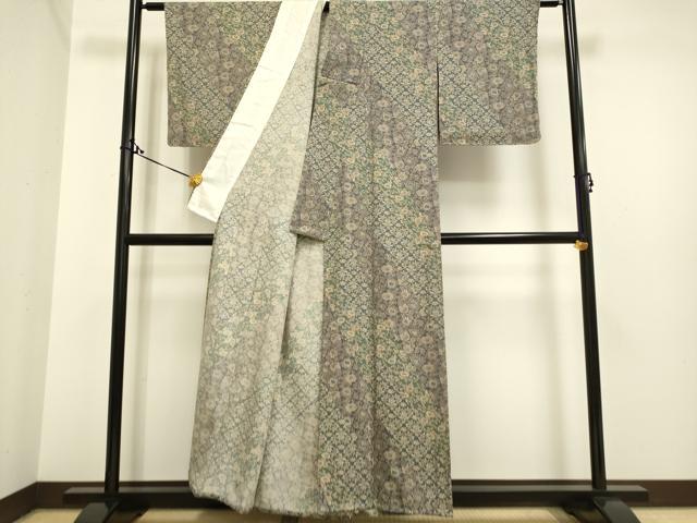 平和屋着物▽上質な小紋 単衣 型染め 花唐草文 正絹 逸品 DAAP7391du