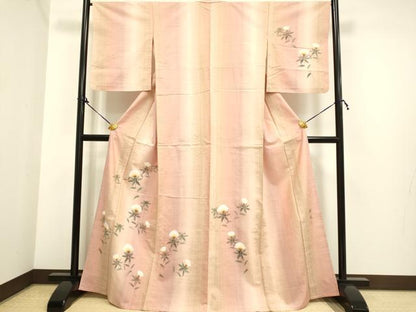 平和屋着物▽訪問着 単衣 紬地 手描き 紅花 正絹 逸品 DAAP7392du