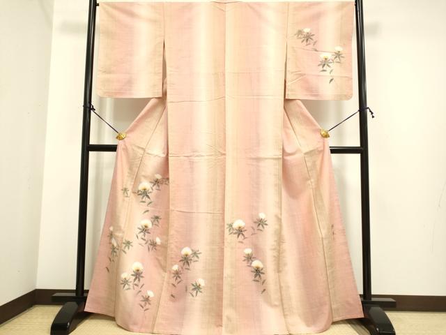 平和屋着物▽訪問着 単衣 紬地 手描き 紅花 正絹 逸品 DAAP7392du