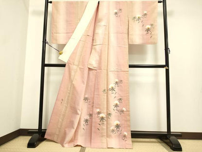 平和屋着物▽訪問着 単衣 紬地 手描き 紅花 正絹 逸品 DAAP7392du