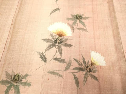 平和屋着物▽訪問着 単衣 紬地 手描き 紅花 正絹 逸品 DAAP7392du