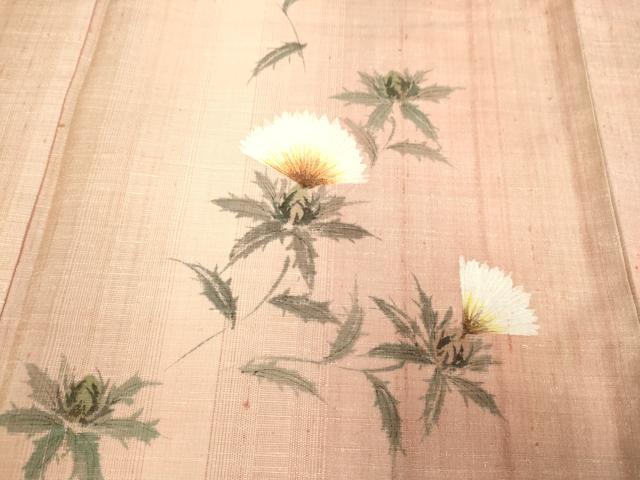 平和屋着物▽訪問着 単衣 紬地 手描き 紅花 正絹 逸品 DAAP7392du
