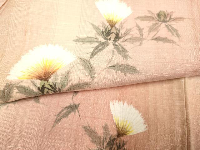 平和屋着物▽訪問着 単衣 紬地 手描き 紅花 正絹 逸品 DAAP7392du