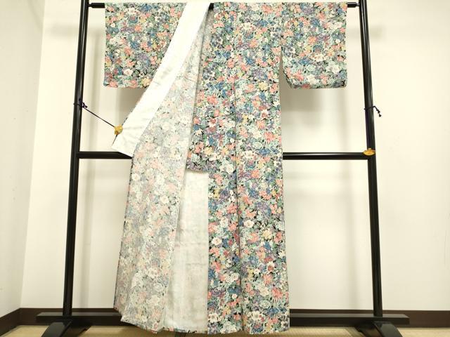 平和屋着物▽上質な小紋 単衣 草花文 金彩 鬼しぼ縮緬 正絹 逸品 DAAP7393du