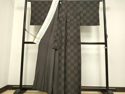 平和屋着物▽上質な小紋 単衣 市松文様 正絹 逸品 DAAP7406du