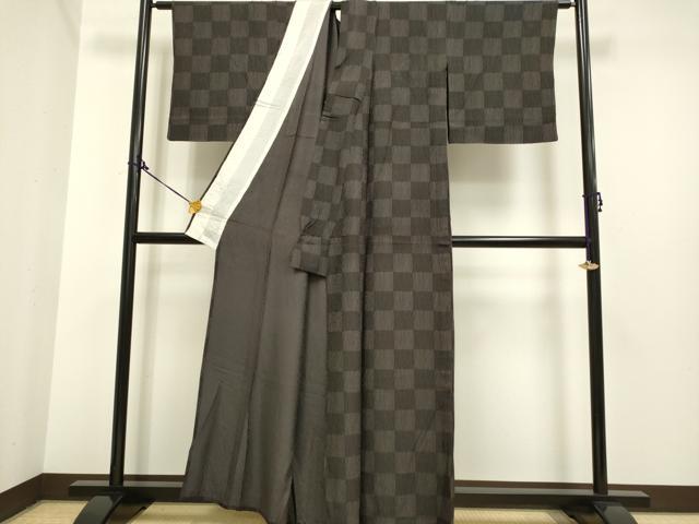 平和屋着物▽上質な小紋 単衣 市松文様 正絹 逸品 DAAP7406du