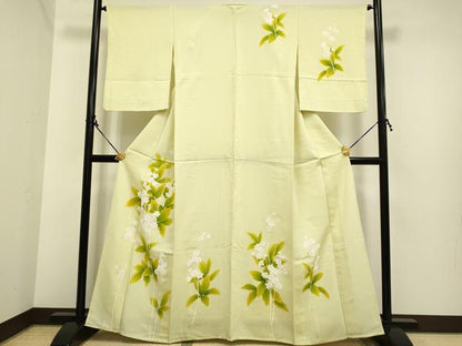 平和屋着物▽訪問着 単衣 手描き 枝花文 正絹 逸品 DAAP7410du
