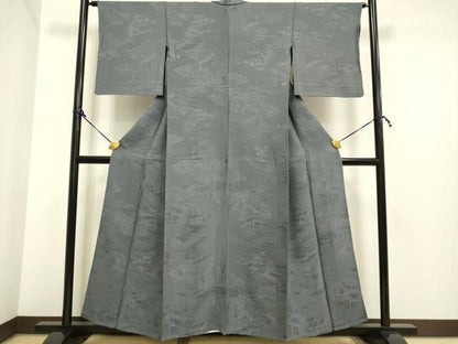 平和屋着物▽上質な色無地 単衣 雲取吉祥風景地紋 灰色 正絹 逸品 DAAP7412du