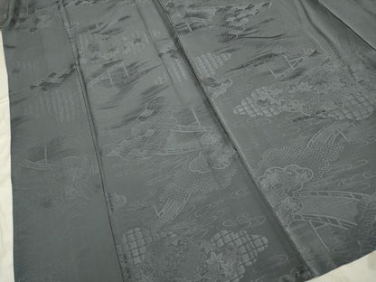 平和屋着物▽上質な色無地 単衣 雲取吉祥風景地紋 灰色 正絹 逸品 DAAP7412du