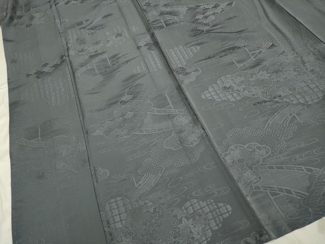 平和屋着物▽上質な色無地 単衣 雲取吉祥風景地紋 灰色 正絹 逸品 DAAP7412du