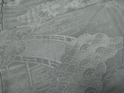 平和屋着物▽上質な色無地 単衣 雲取吉祥風景地紋 灰色 正絹 逸品 DAAP7412du