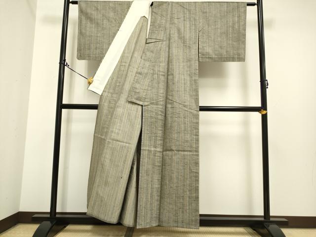 平和屋着物▽上質な紬 単衣 縞 正絹 逸品 DAAP7415du