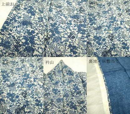 平和屋着物▽本藍 型絵染 小紋 単衣 花鳥文 鬼しぼ縮緬 正絹 逸品 DAAP7417du